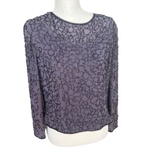 VTG y2k  Sylvia Ann purple beaded formal event blouse top wedding guest medium